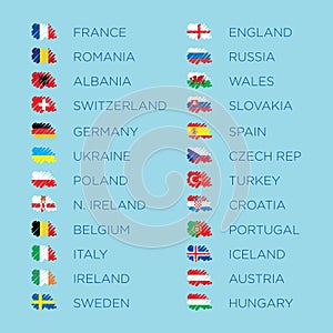 Euro 2016 qualifiers flags vector template set