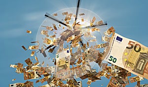 Euro 50 banknotes helicopter money dropping