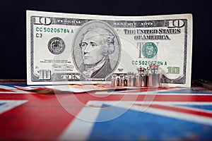 Euro and american dollar on British flag