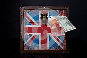 Euro and american dollar on British flag