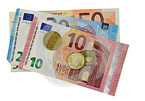 Euro Bank Notes And Coins. Isolated With PNG File Attached