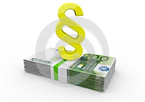 Euro bank notes with golden paragraph