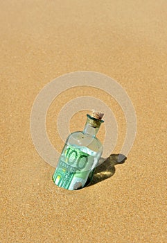 100 euro banknote in a bottle found on the shore of the beach