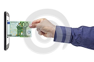 Euro Banknote Hand Smartphone Banking Isolated