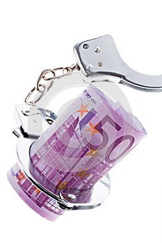 Euro banknote with handcuffs