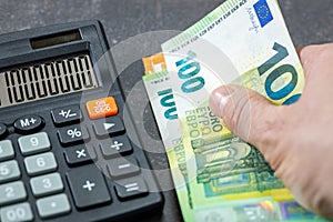 Euro banknotes, Calculator and money file, financial settlements