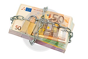 Euro banknotes with chain and padlock