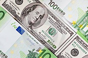 Euro banknotes close up. Several hundred euro banknotes