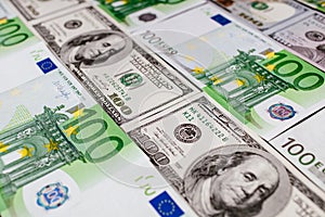 Euro banknotes close up. Several hundred euro banknotes