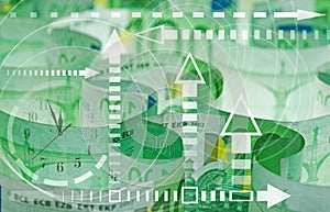 Euro banknotes closeup and graph