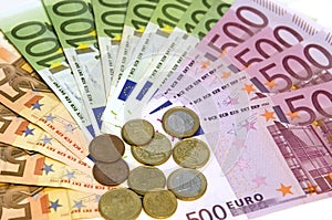 Euro banknotes and coins