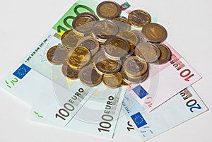 Euro banknotes and coins