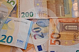 Euro banknotes currency background detail close up