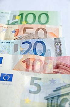 Euro banknotes with different denomination