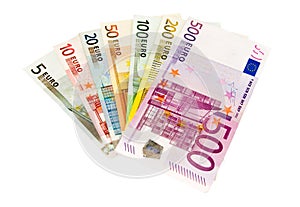 Euro banknotes from five up to five hundred
