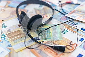 euro banknotes headphones headset, business