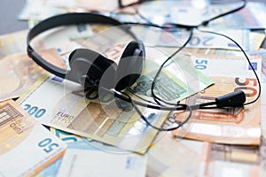 euro banknotes headphones headset, business