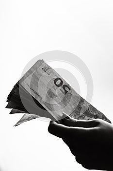 Euro banknotes. Inflation, expenses and income. Finance and savings in EURO currency