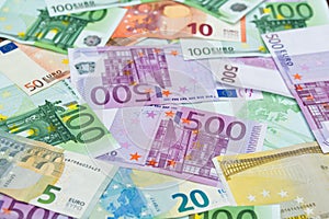 Different Euro banknotes, money background