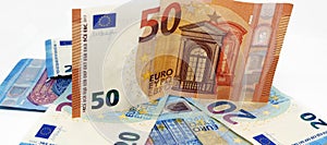 Euro banknotes.Pile of paper euro banknotes.Euro European currency - money.Euro cash background
