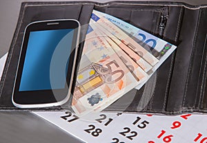 Euro banknotes purse calendar