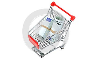 Euro banknotes in a shopping trolley cart