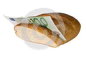 Euro bill in a baguette