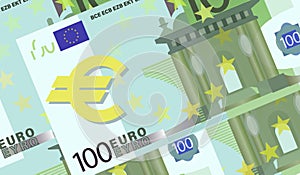 100 Euro bill. Cash. Euro background. Five hundred euro banknotes Design for poster, article.