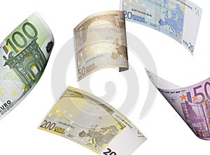 Euro bill collage isolated on white