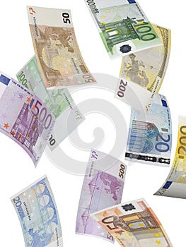 Euro bill collage isolated on white