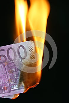 Euro bill on fire