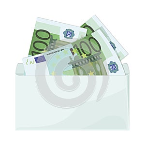 Euro. Cash. 100 euro bills. Money in an envelope. Banknotes isolated on white background. 100 Euro