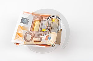 Euro cash locked with lock