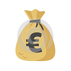 Euro cash sack or money bag icon vector flat cartoon isolated on white sign