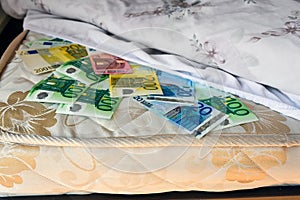 Euro cash safely kept under bedsheet