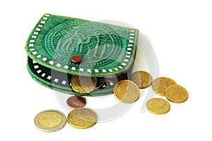 Euro cents and green wallet