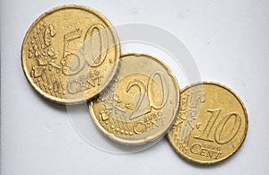 Euro cents with white background