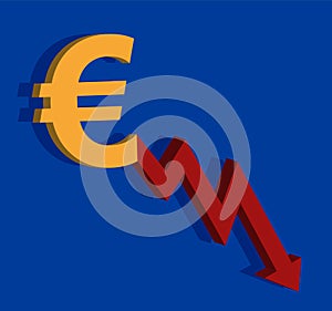 Euro and chart, currency decline, Bearish icon, background money,blank