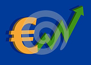 Euro and chart, price increase, bullran icon, background money, blank template raster