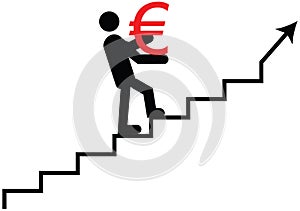 Euro climbing. Euro value going up vector icon.