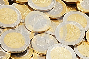 Euro Coin currency heap. Full frame background of European money coins