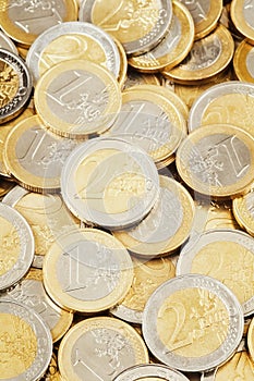 Euro Coin currency heap. Full frame background of European money coins