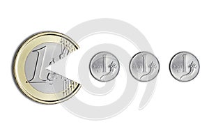 Euro coin eating Italian lire coins