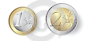 1 and 2 Euro coin photo