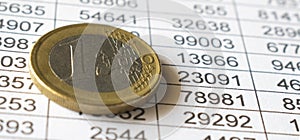 A euro coin in financial documents, business and financial concepts, estimated budgets for saving money and free space retirement