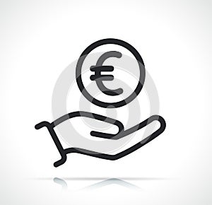 Euro coin on hand icon