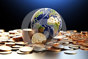 Euro coin on an isolated Earth background, representing financial interdependence photo