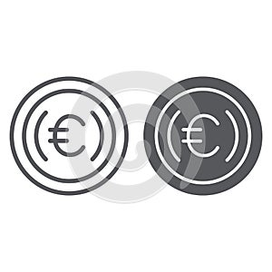 Euro coin line and glyph icon, cash and money, euro cent sign, vector graphics, a linear pattern on a white background.