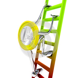 Euro coin robot climbs to the top of the ladder illustration