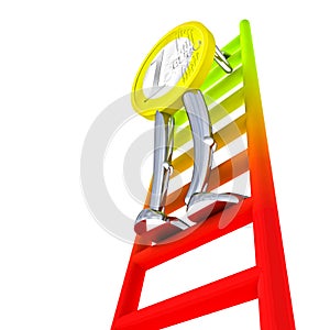 Euro coin robot goes up the ladder illustration